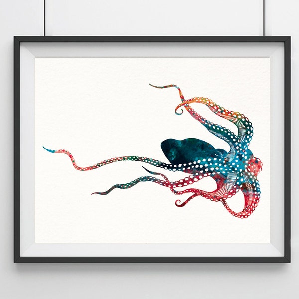 Octopus Art Painting, Octopus Print, Watercolor Octopus Poster, Octopus Wall Art, Nautical Decor, Octopus Art Print, Octopus Canvas, Decor