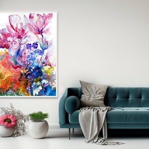 Vibrant Magnolia art, Colorful Flowers wall Art, Surreal Art Print, Funky Wall Art, Yoga Studio Decor, Rose of Venus, Spiritual Wall Art image 3