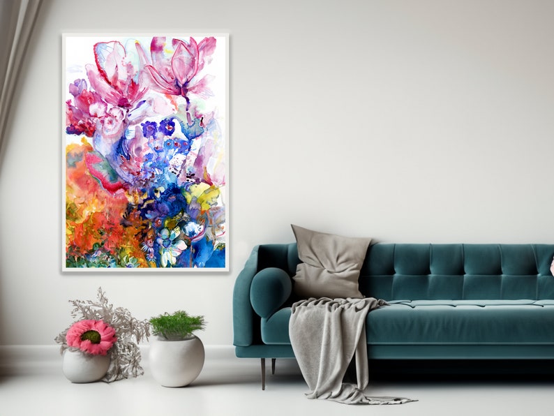 Vibrant Magnolia art, Colorful Flowers wall Art, Surreal Art Print, Funky Wall Art, Yoga Studio Decor, Rose of Venus, Spiritual Wall Art image 3