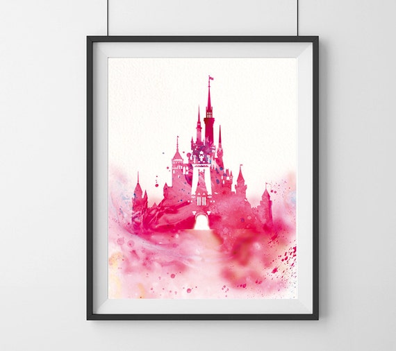 Watercolor Disney Castle Art Print Pink - Disney Watercolour Paintings