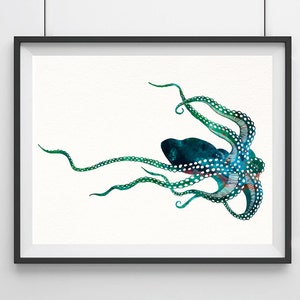 Octopus Aquarell Print, Octopus Art Print, Aquarelle Art, Animal Watercolor, Octopus Home Decor Wall Art, Octopus Painting Print 40 image 1