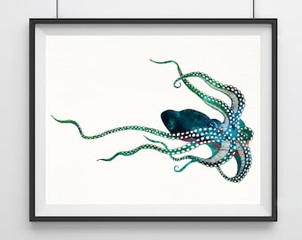 Octopus Aquarell Print, Octopus Art Print, Aquarelle Art, Animal Watercolor, Octopus Home Decor Wall Art, Octopus Painting Print- 40