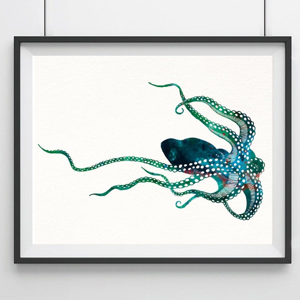 Octopus Aquarell Print, Octopus Art Print, Aquarelle Art, Animal Watercolor, Octopus Home Decor Wall Art, Octopus Painting Print- 40