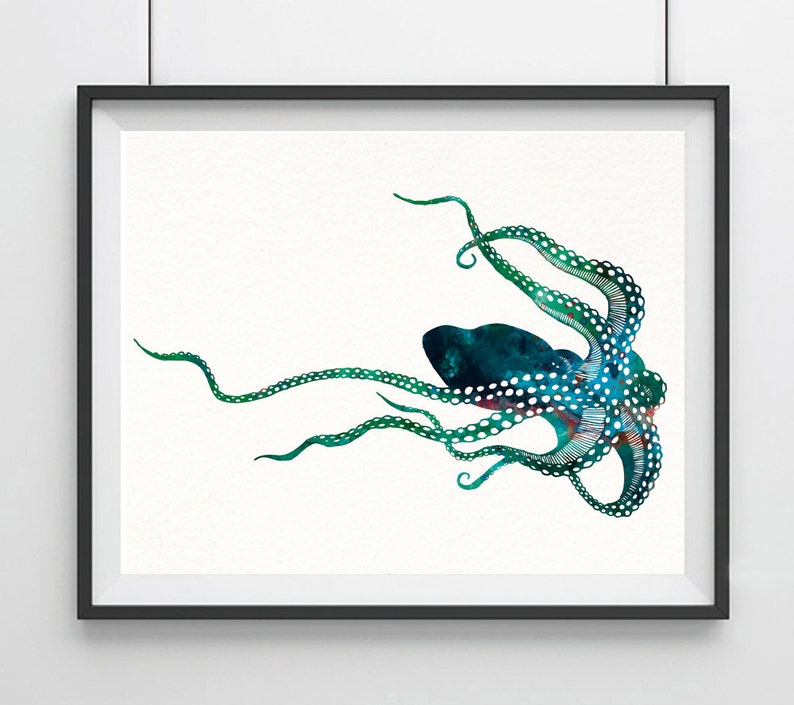 Octopus Aquarell Print, Octopus Art Print, Aquarelle Art, Animal Watercolor, Octopus Home Decor Wall Art, Octopus Painting Print 40 image 1