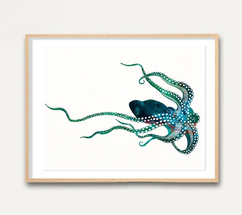 Octopus Aquarell Print, Octopus Art Print, Aquarelle Art, Animal Watercolor, Octopus Home Decor Wall Art, Octopus Painting Print 40 image 4