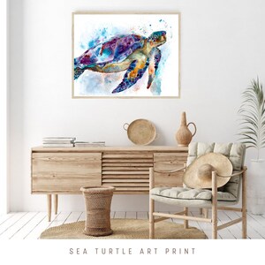 Sea Turtle Watercolor, Ocean Turtle Wall Art, Sea Turtle Bathroom Decor, Turtle Canvas, Ocean Art, Sea Turtle Art Painting, Nautical Turtle image 4