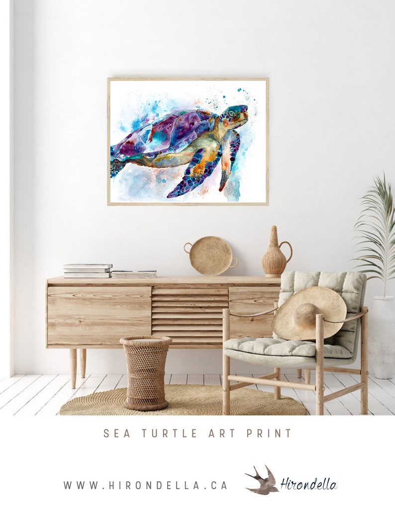 Sea Turtle Watercolor, Ocean Turtle Wall Art, Sea Turtle Bathroom Decor, Turtle Canvas, Ocean Art, Sea Turtle Art Painting, Nautical Turtle image 4