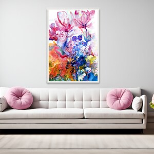 Vibrant Magnolia art, Colorful Flowers wall Art, Surreal Art Print, Funky Wall Art, Yoga Studio Decor, Rose of Venus, Spiritual Wall Art image 2