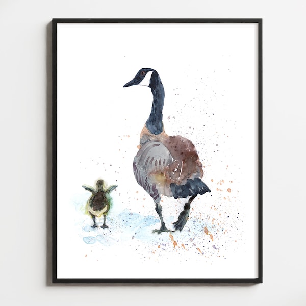 Cute Bird Watercolor, Canadian Goose Painting, Goose Watercolor Illustration, Geese Wall Art, Canada Goose Print, Canada Geese, Bird Art