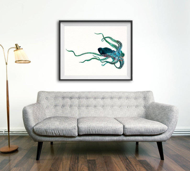 Octopus Aquarell Print, Octopus Art Print, Aquarelle Art, Animal Watercolor, Octopus Home Decor Wall Art, Octopus Painting Print 40 image 2