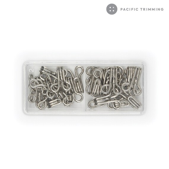 Hooks & Eyes Size 3, Nickel Finish - 14 Sets Per Pack For Sewing, Perfect For Dress Necklines & Concealed Garment Closures