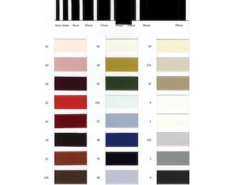 May include: A color chart with 10 rows of fabric swatches in various colors and widths. The chart is labeled with numbers and measurements in millimeters. The text "PACIFIC TRIMMING" is at the top of the chart.