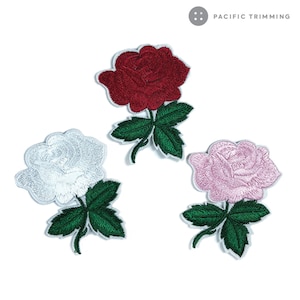 Rose Embroidered Iron On Patches Multiple Colors