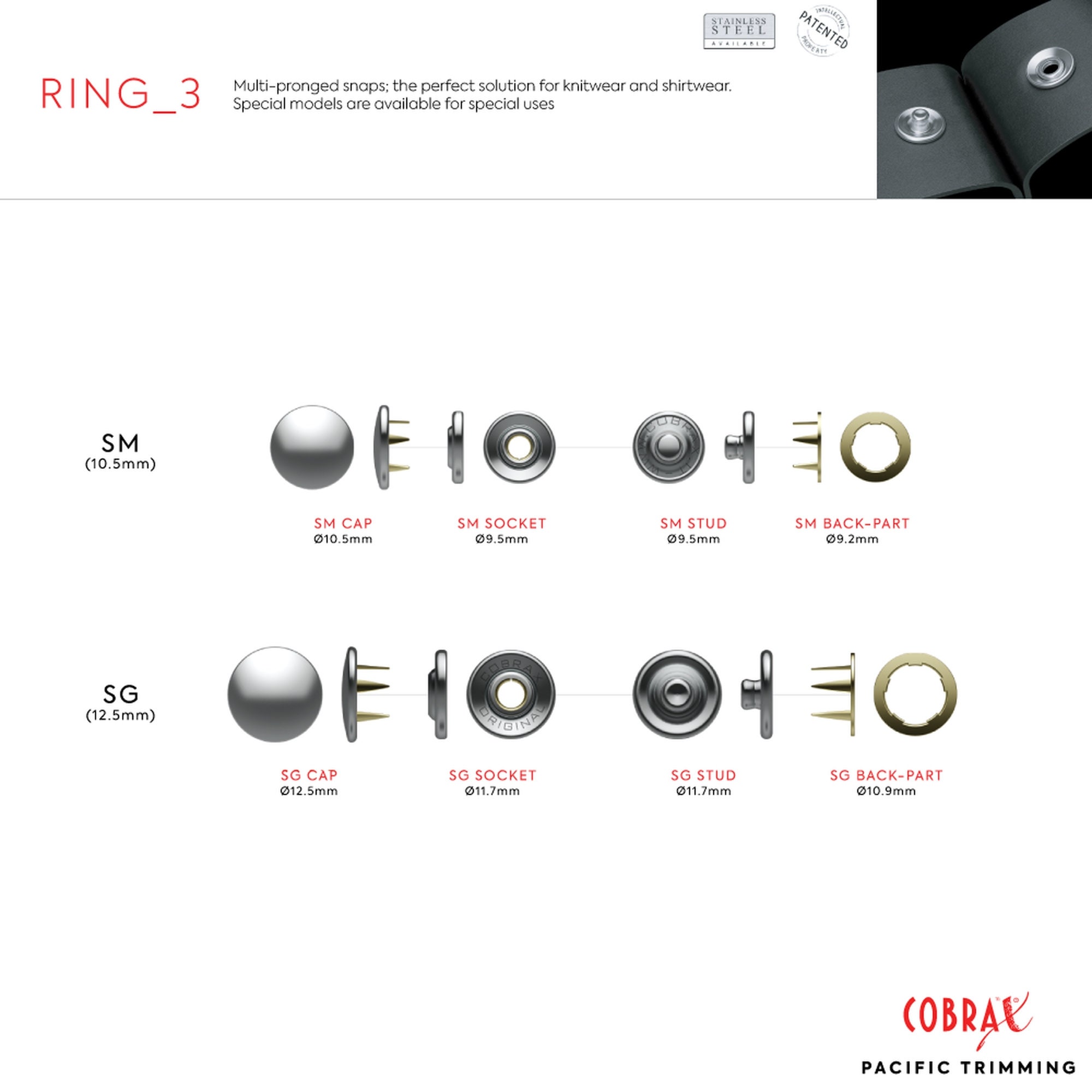 Cobrax Ring 3 Dome Type Snap Fastener Button - Etsy