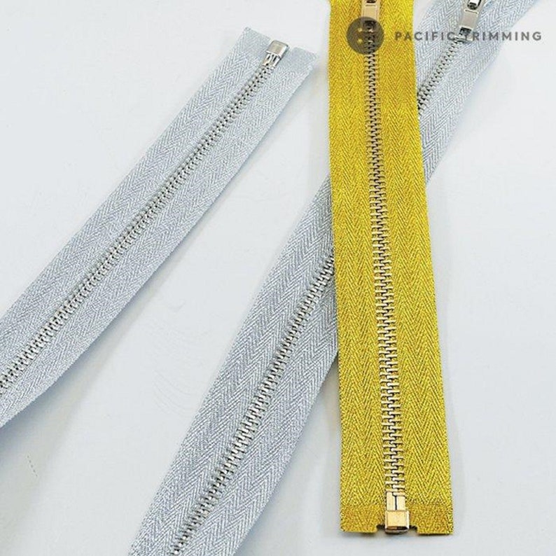 Metal No. 5 Metallic Gold & Silver One Way Zipper Custom Cut to Length image 6