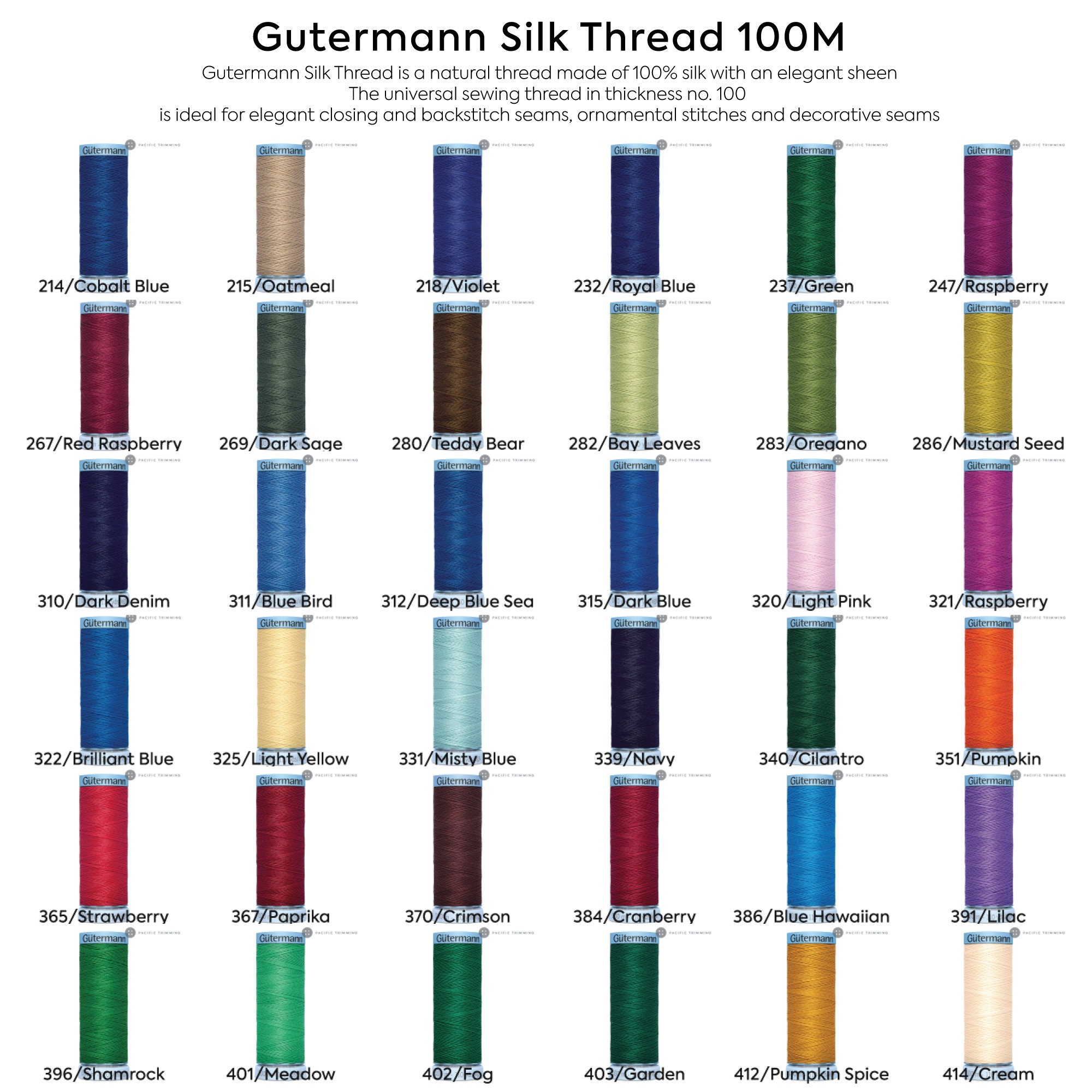Gutermann Silk Thread 100m 134 Colors - Etsy