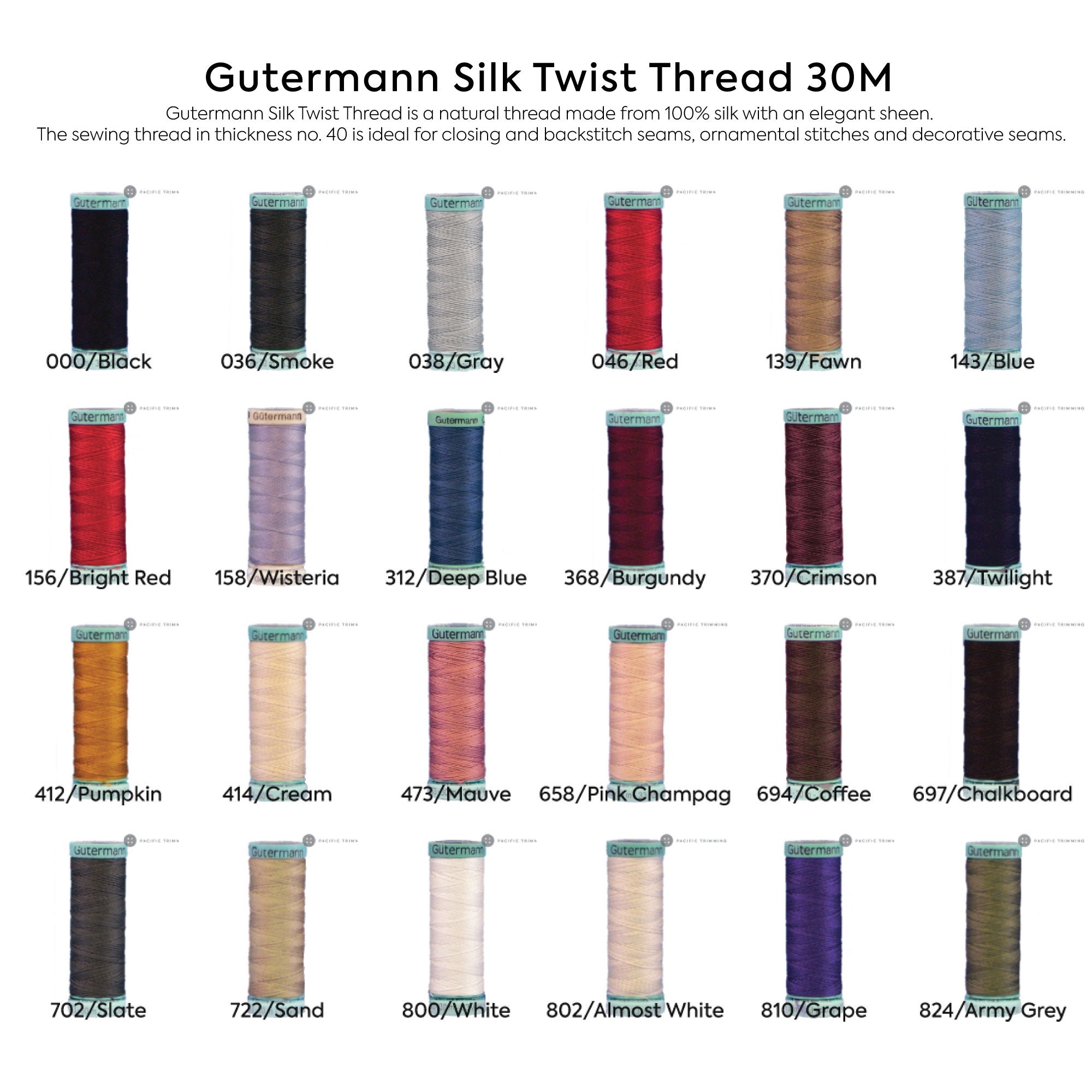 Gutermann Silk Twist Thread 30m Multiple Colors 