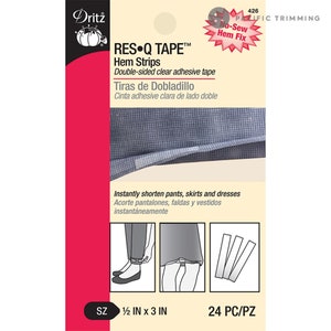 Dritz RES-Q-TAPE Cinta adhesiva de doble cara con rayas para dobladillo, 1/2&quot; X 3&quot;
