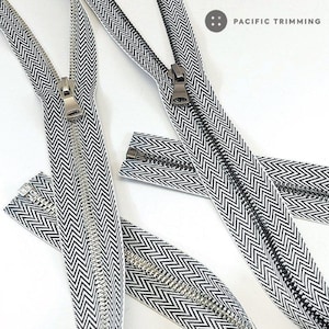 Metal no.5 Black & White Herringbone Woven Tape Zipper *Custom Cut to Length*