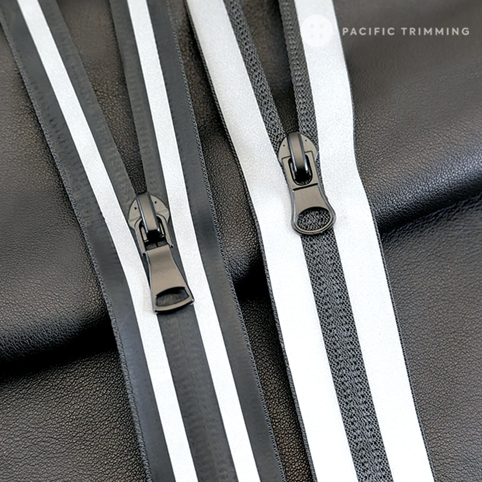 Black & Silver Reflective Tape Water Repellent Nylon #7 Coil