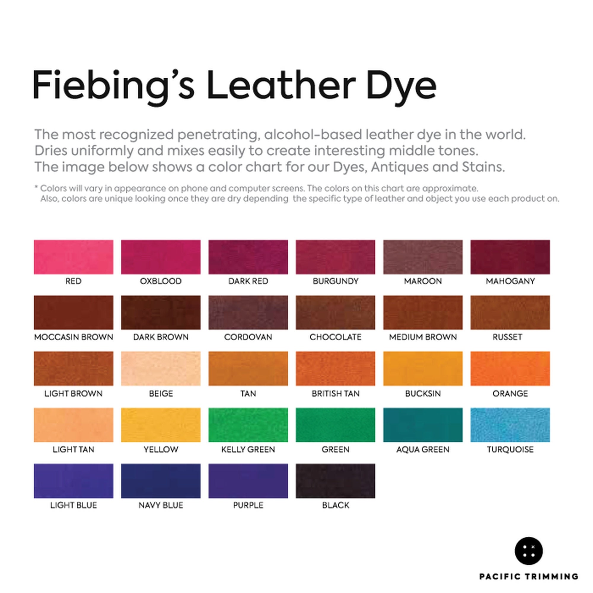 Fiebing's Institutional Leather Dye - Black, Brown, Tan - 4 oz, 1 Quar —  Leather Unlimited