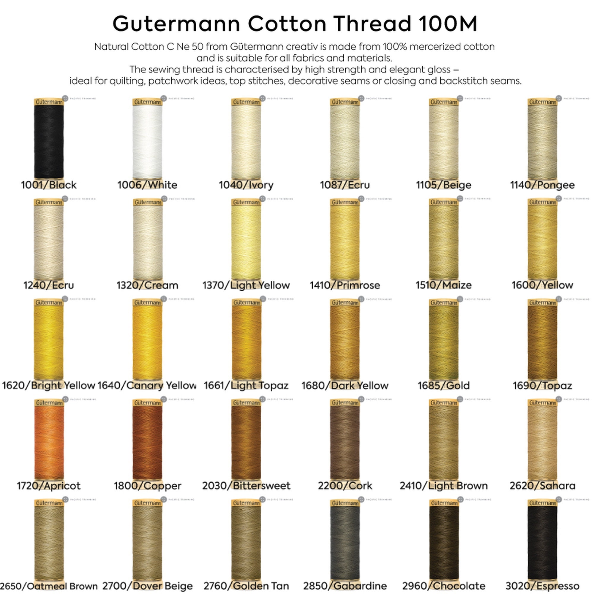 Gutermann Cotton Thread - Gold, 876 yd Spool