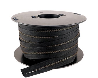 riri Zipper Continuous Chain Black Tape with Antique Brass Teeth
