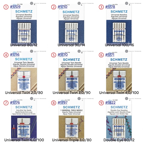 Lot De 20 Aiguilles Universelles Schmetz Pour Machine à Coudre - Tailles 70/10 à 100/16 - 2 Cartes