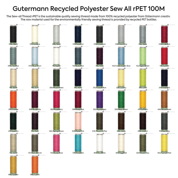 Hilo Gutermann de poliéster reciclado para coser todo rPET, 100 M, varios colores