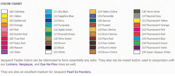 Jacquard Dyes Color Chart