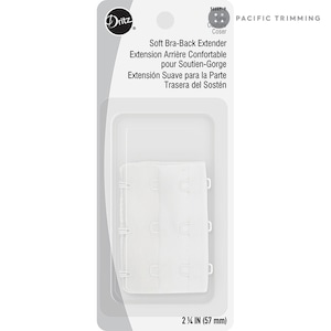 May include: White bra back extender with three hook and eye closures. The extender is 2 1/4 inches long.  Soft Bra-Back Extender, Extension Arrière Confortable pour Soutien-Gorge, Extensión Suave para la Parte Trasera del Sostén.