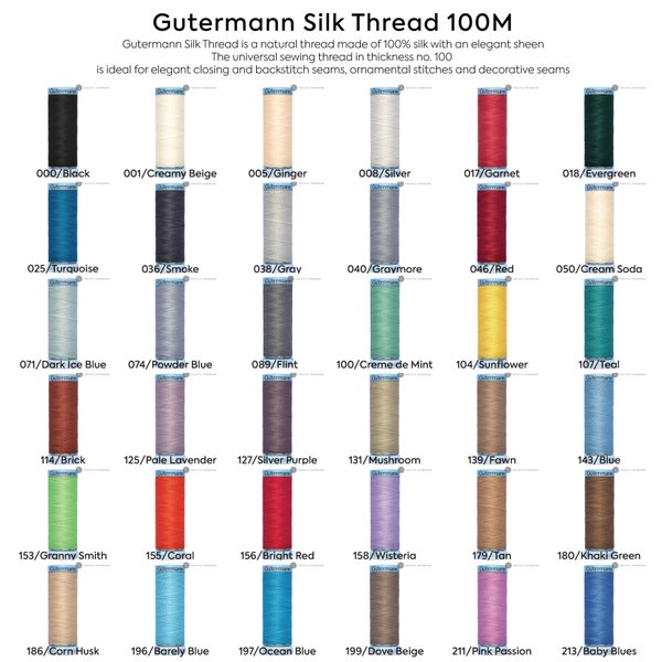 Gutermann Silk Thread 100m 134 Colors