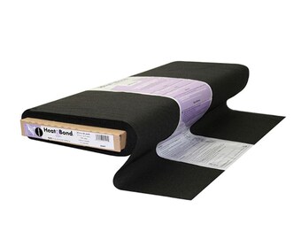 May include: A roll of black Heat Bond fusible web, a type of interfacing used for sewing and crafts. The roll is labeled "Heat Bond Lite" and is 20 inches by 25 yards.