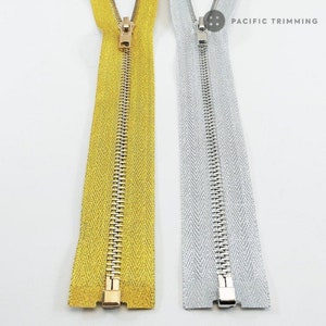 Metal No. 5 Metallic Gold & Silver One Way Zipper Custom Cut to Length image 3