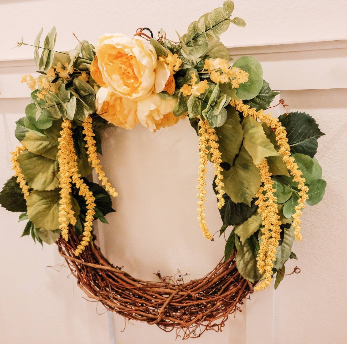 Decorative Yellow Wreath Front Door Decor Handmade Large Etsy