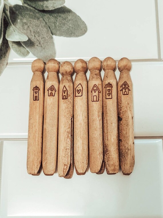 Vintage Inspired Clothespins, Set of 9, Numbered, Old Clothespins