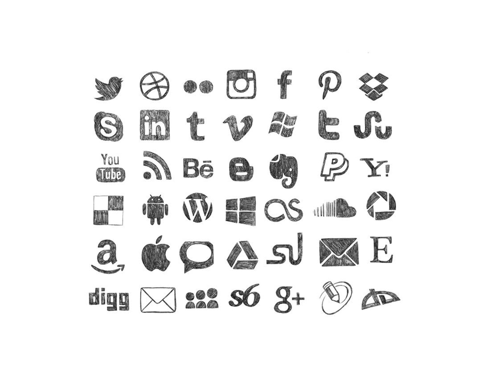 42 Hand Drawn Social Media Icons Social Media Buttons Blog Etsy