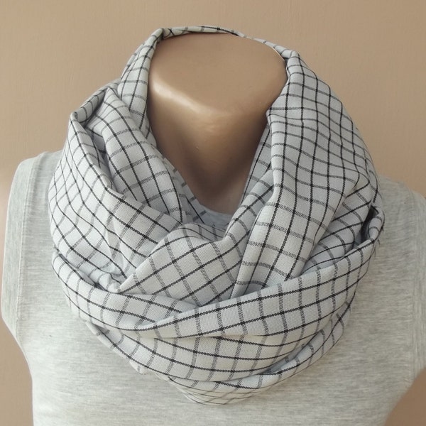 Men's scarf plaid scarf off white scarf infinity scarf loop scarf neckwarmer soft cotton scarf men accessories infinity scarf loop scarf