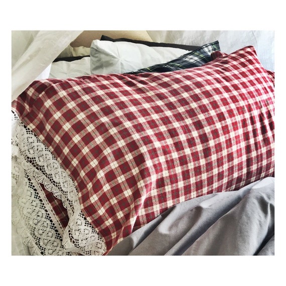 Items similar to Plaid & Lace Pillowcases in Red on Etsy