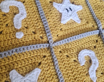 Crochet Super Mario Baby Blanket: 3D Star & Question Mark, Soft Acrylic