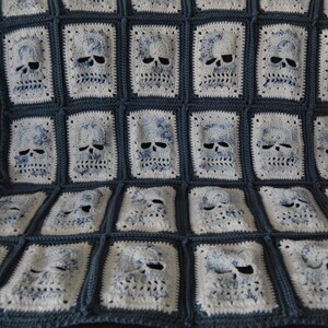 Crochet Skull Blanket: Goth Granny Square Halloween Decor image 10