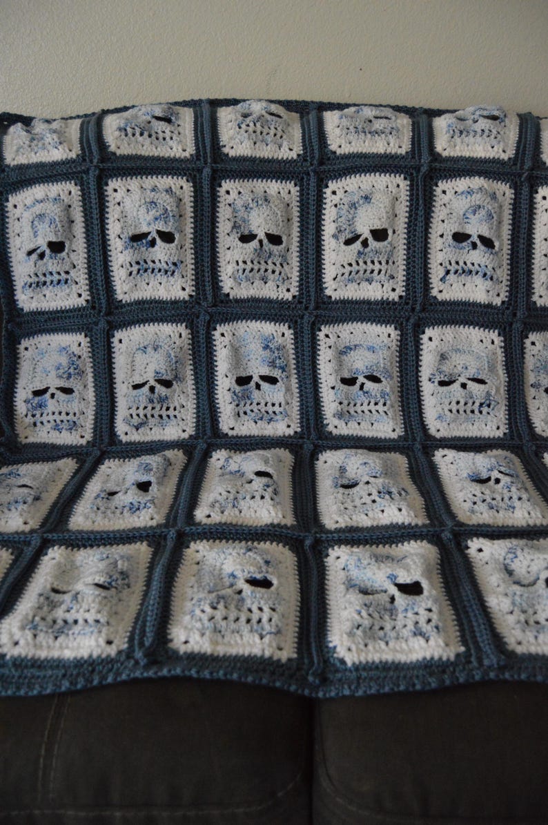 Crochet Skull Blanket: Goth Granny Square Halloween Decor image 10