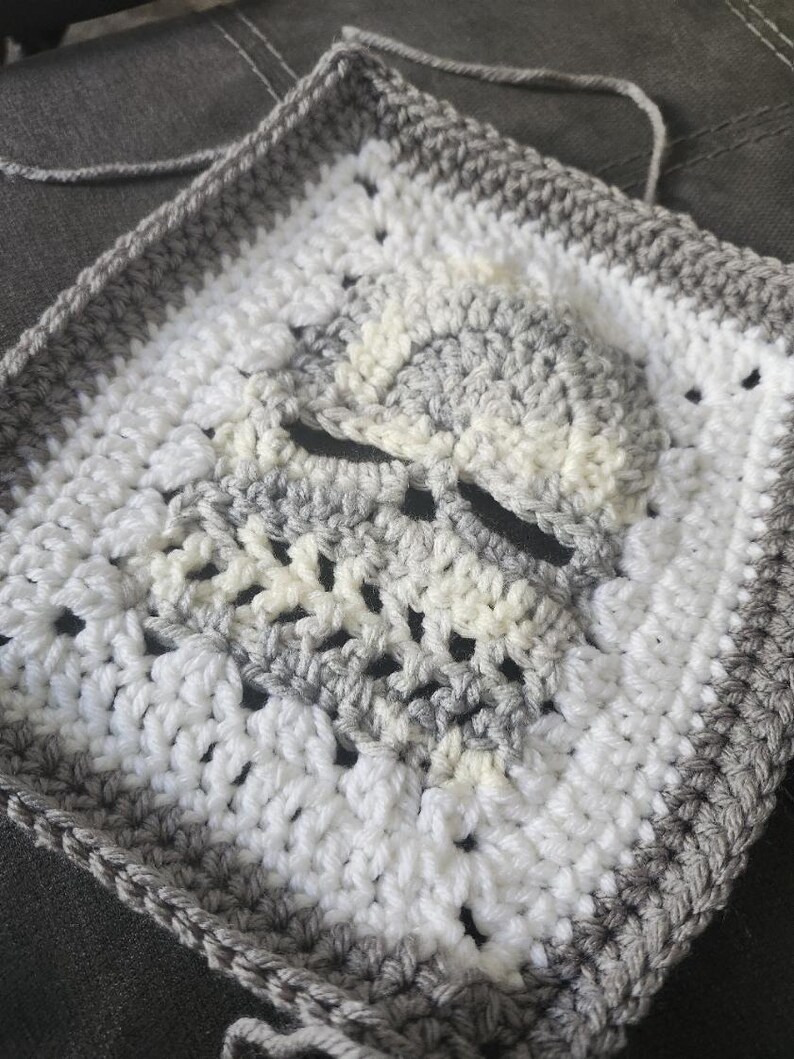 Crochet Skull Blanket: Goth Granny Square Halloween Decor image 8