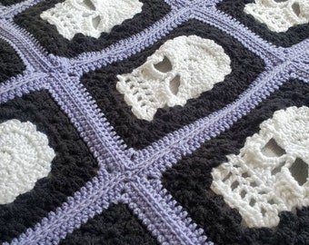 Crochet skull blanket, skull gift, handmade blanket, skull face, Crochet granny skull