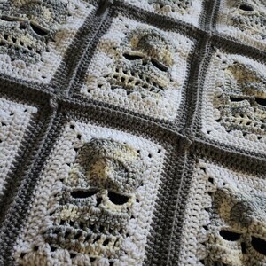 Crochet Skull Blanket: Goth Granny Square Halloween Decor image 9