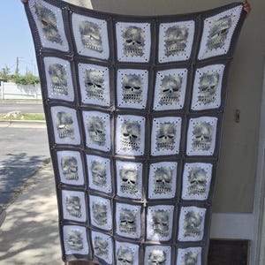 Crochet Skull Blanket: Goth Granny Square Halloween Decor image 1