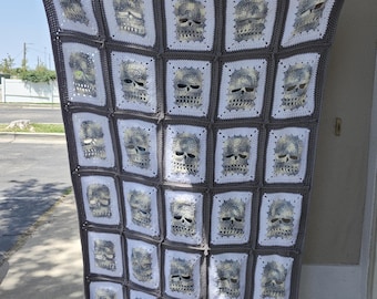 Crochet Skull Blanket: Goth Granny Square Halloween Decor