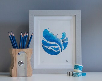 Blue Planet art print – A5 – limited edition – blue waves design