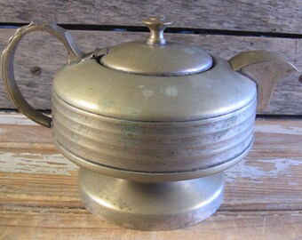 Vintage Silverplate Art Deco Teapot EPNS Heavy Cast Low Profile Banded Pot 1940s Kitchen Kitchenware Tableware
