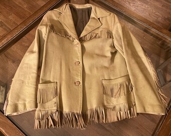 Vintage Buckskin Jacket Fringed Leather 